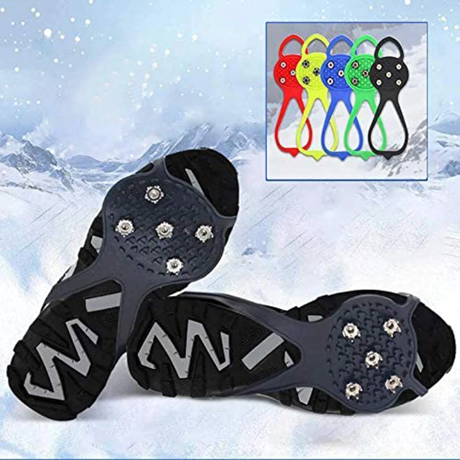 Universal Non-Slip Gripper Spikes Ice Gripper 5 Teeth Studs Anti-Slip Over Shoe Durable Cleats Elasticity Outdoor Snow Walking