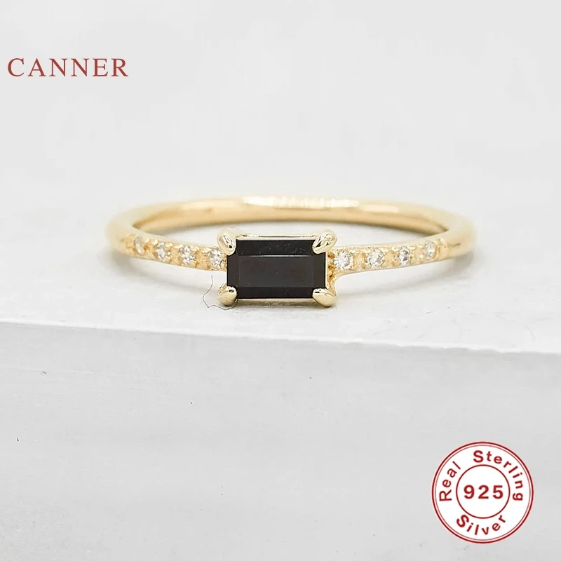 CANNER Square Black Diamond Ring 100% 925 Sterling Silver Anillos Gold Rings For Women Luxury Fine Jewelry Wedding Rings Bijoux