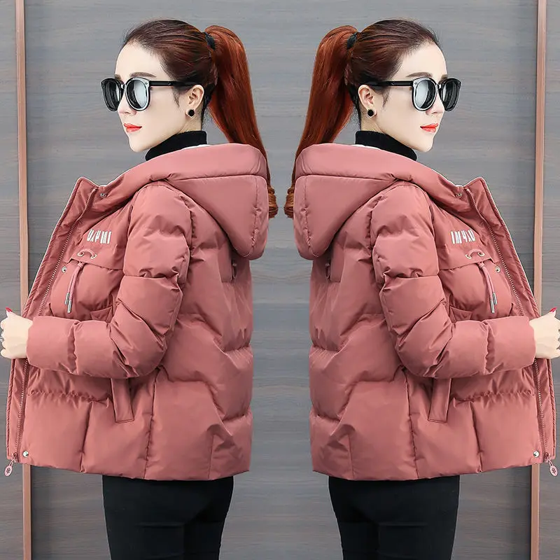 New 2024 Winter Clothes Ladies Jacket Down Cotton Printing Zipper Hooded Miss Slim Short Thin Down Cotton Keep Warm Female Coat