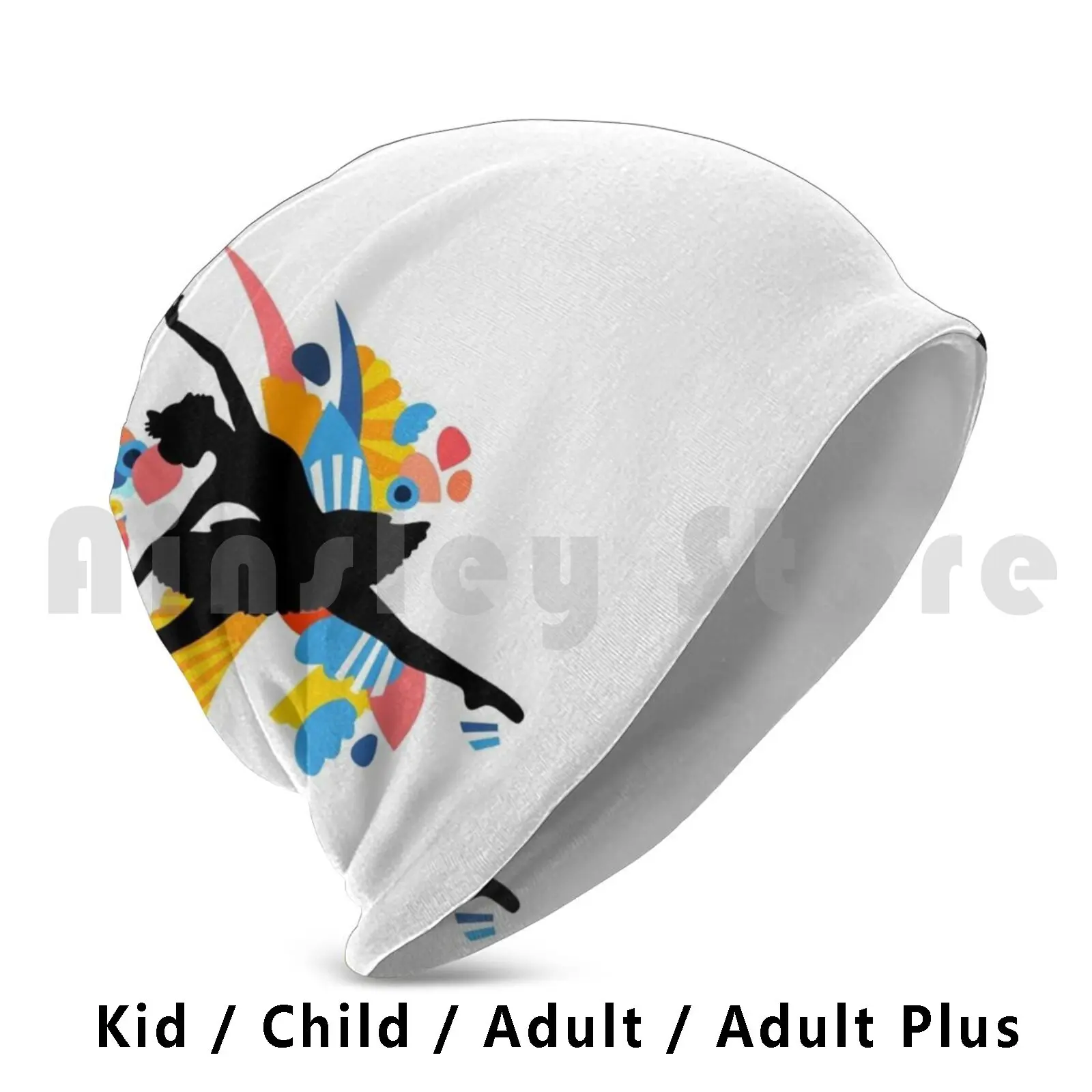 Colorful Dancing Ballerina Silhouette Beanies Knit Hat Hip Hop Black White Brushes Abstract Party Rainbow