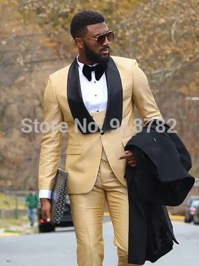 

JELTONEWIN Costume Homme Marriage 3 Pieces Men's Sets Champagne Party Prom Dress Formal Wedding Suit For Men Groomsman Tuxedo