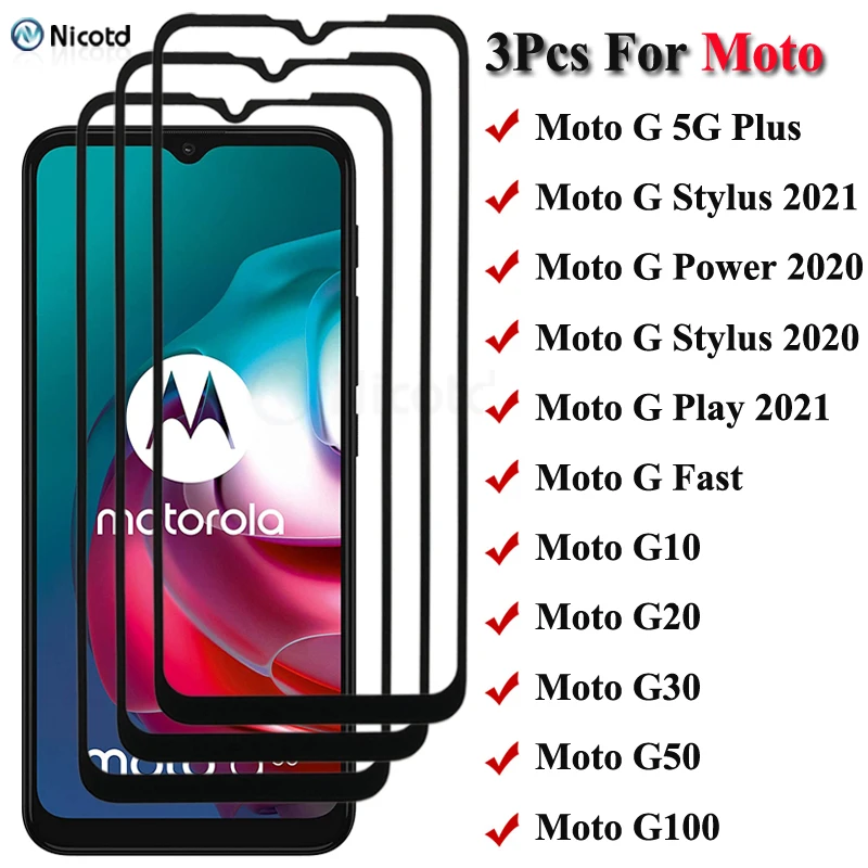 3Pcs Tempered Glass For Motorola Moto G Stylus Power 2020 2021 Screen Protector For Moto G Play Fast 5GPlus G100 G10 G20 G30 G50