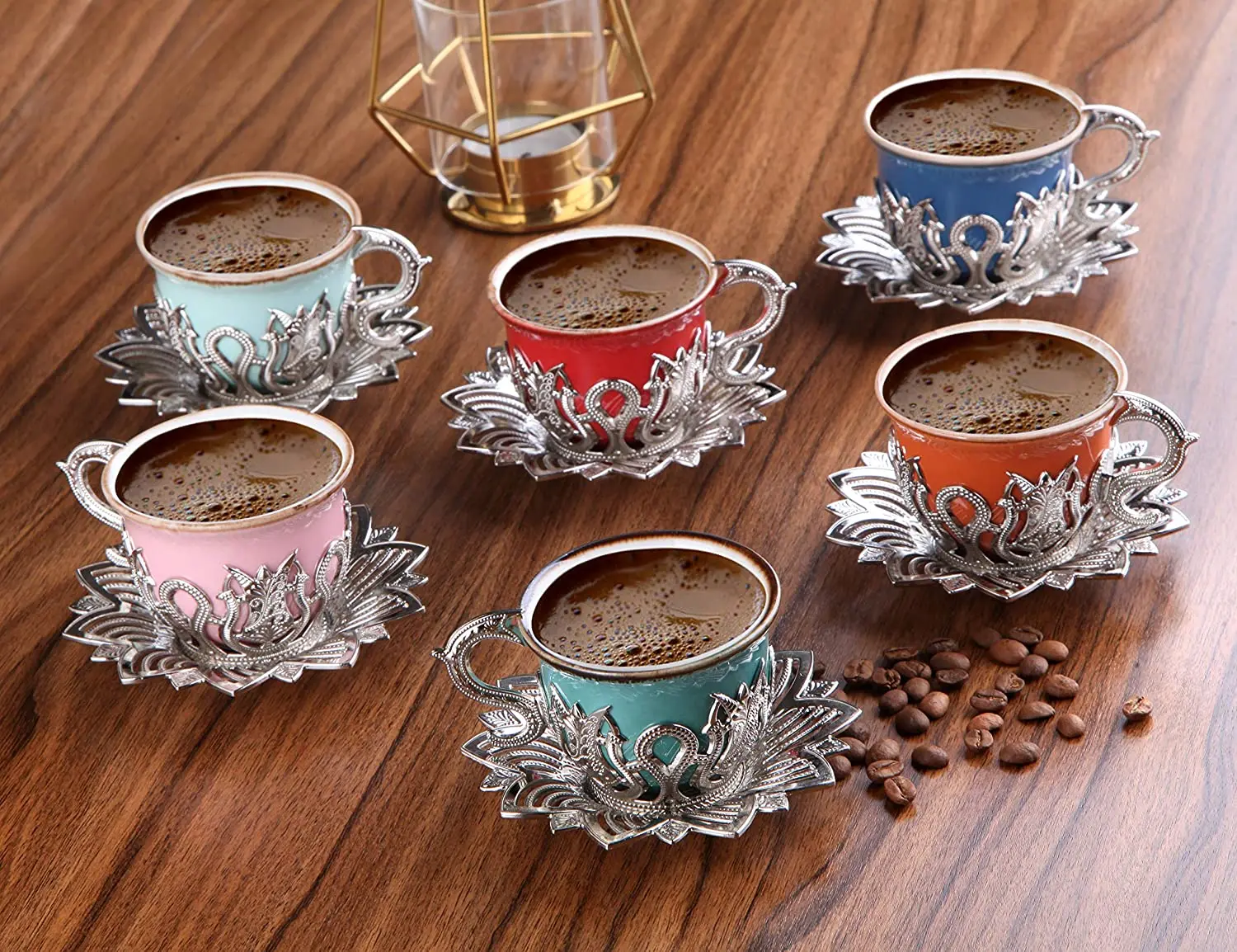 LaModaHome Espresso Coffee Cups with Saucers Set of 6, Porcelain Turkish Arabic Greek Coffee Cup and Saucer, coffee Cup for Wome