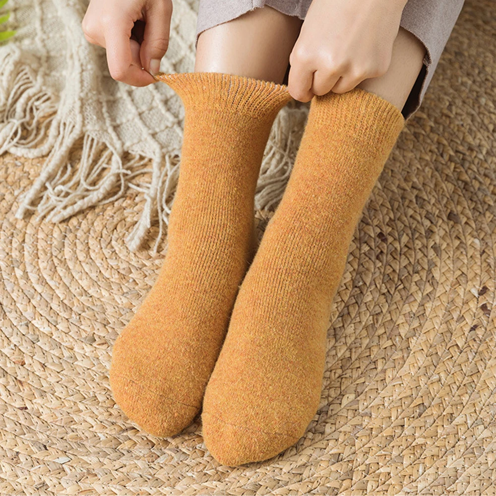 Super Thick Women's Wool Socks Terry Socks  Mid-tube Winter Add Velvet Thick Warm Terry Socks