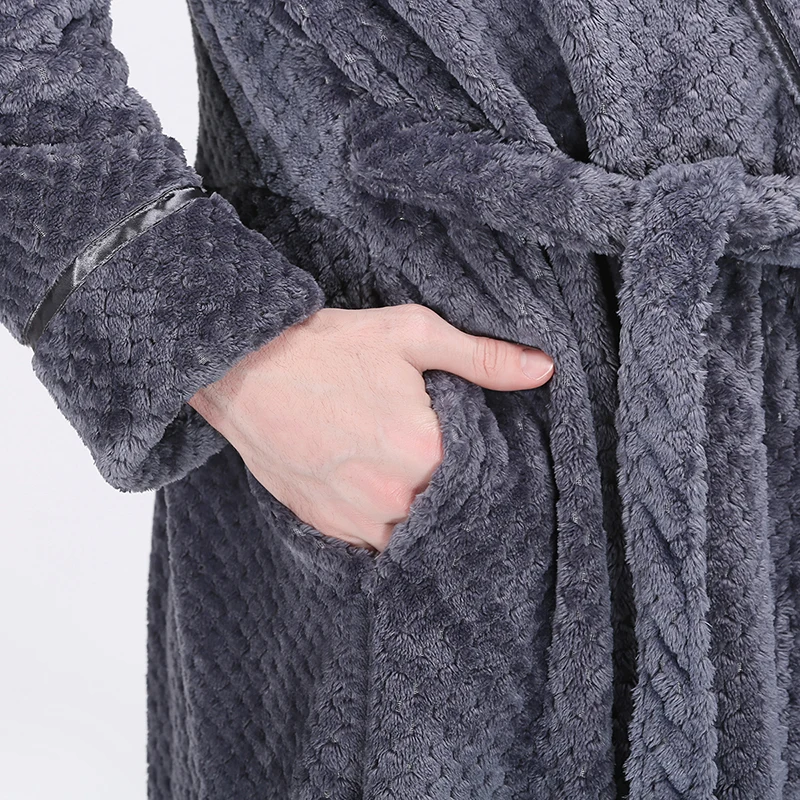 Men Winter Extra Long Thick Warm Grid Flannel Bathrobe Mens Luxury Kimono Bath Robe Women Sexy Robes Male Thermal Dressing Gown