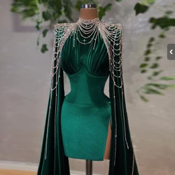 Velvet Luxury Elegant Prom Dresses High Neck With Wrap Crystals Short Mini Length Women Evening Party Pageant Gowns Custom Made