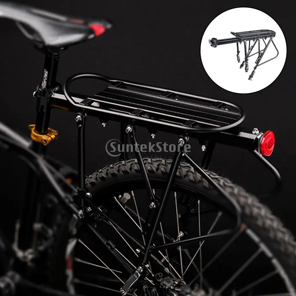 Cycling Bike Rear Seatpost-Mounted MTB Carrier Luggage Rack Shelf Bicycle Panniers Holder with Safety Warning Light