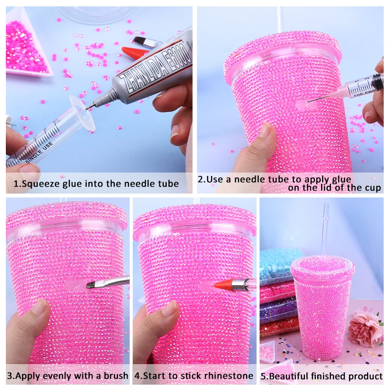 Wholesale Resin Rhinestone With 450ml Drink Bottle Cup Reusable Plastic DIY Handmade Glitter Art For Accessories Decoration