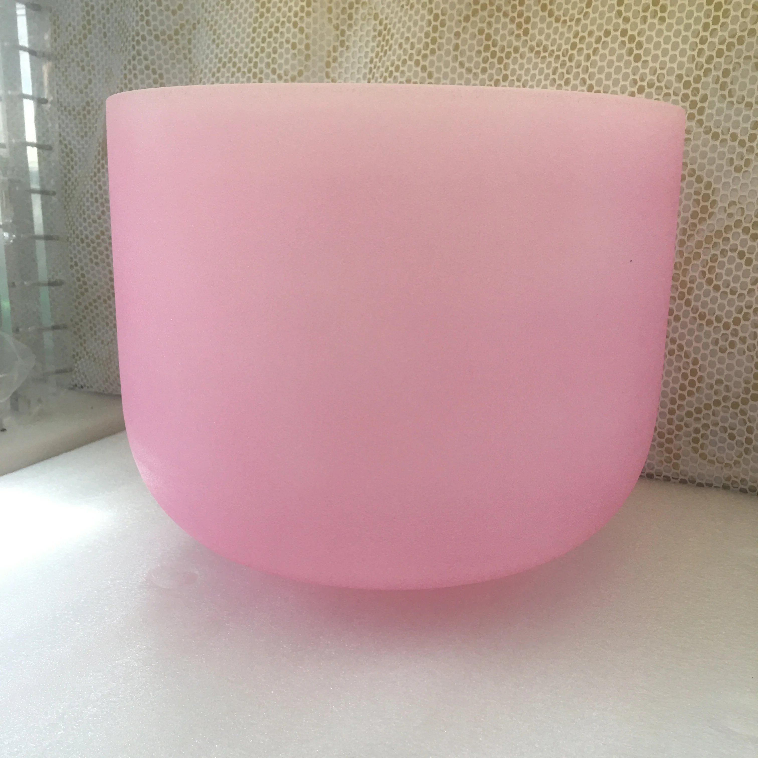 Light pink color frosted crystal singing bowl 4th octave F note about 11inch, perfect 432HZ