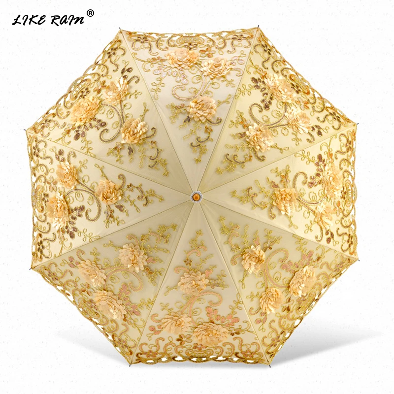 

LIKE RAIN Fashion Luxury Flower Umbrella Rain Women Folding Double Layer Lace Umbrella Brand High-end Wedding Umbrellas UBY85