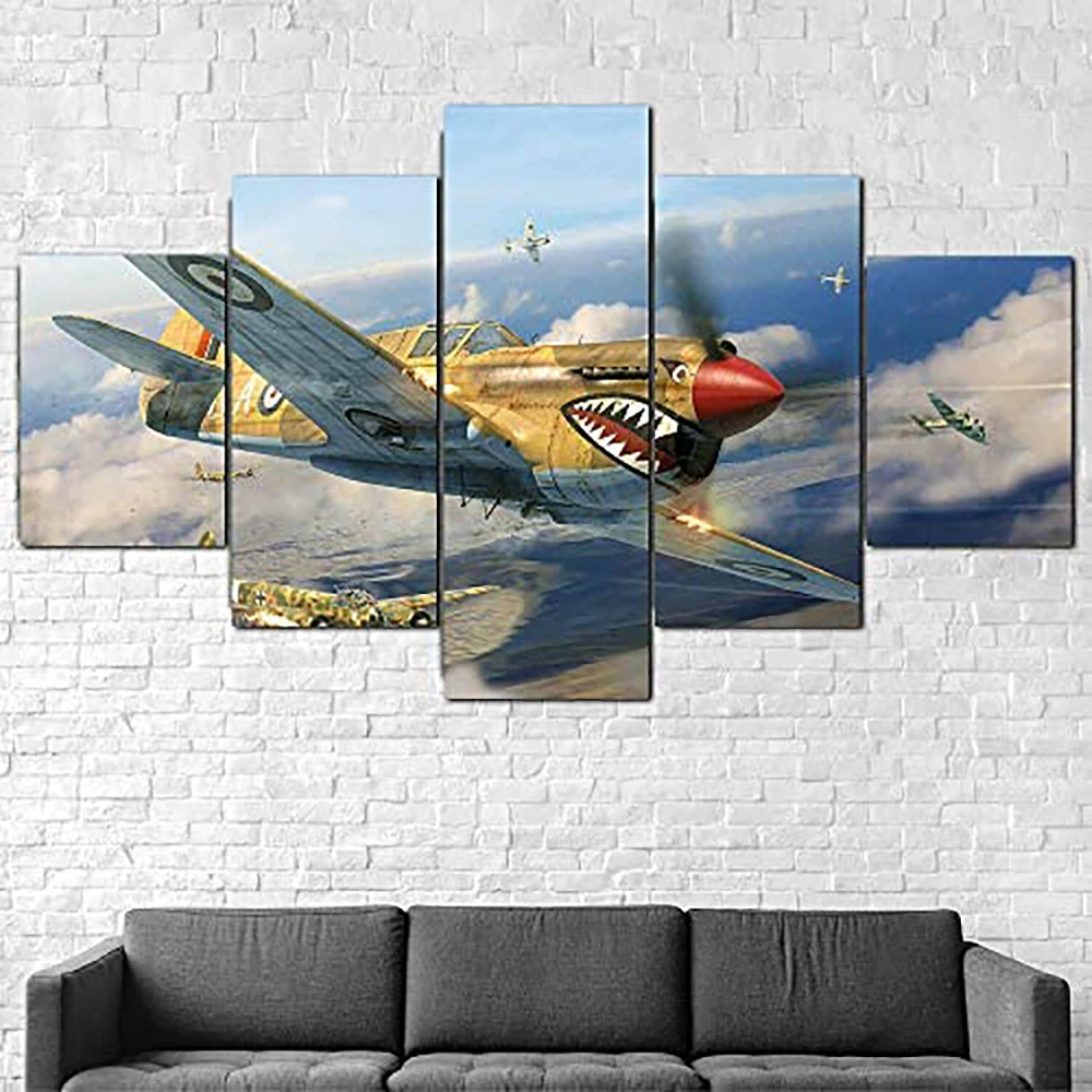 

5 Pieces Wall Art Canvas Painting Aircraft Landscape Poster For Living Room Bedroom Modern Framework Pictures Decoration Home