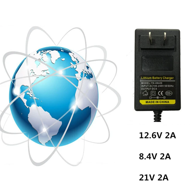 

10 шт., 3 года гарантии, зарядное устройство для литиевых батарей 8,4 в, 12,6 в, 21 в, 2 А, вилка для ЕС/США, 100-240 В, настенное зарядное устройство для литиевых батарей