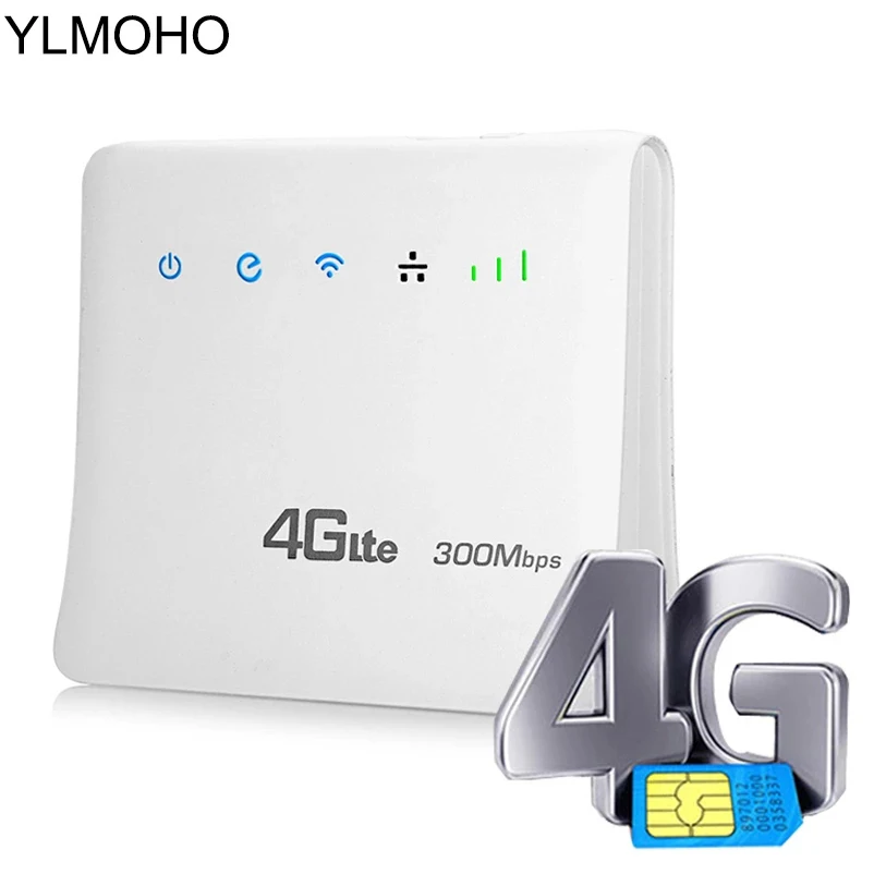 YLMOHO 4G موزع إنترنت واي فاي 3G 4G LTE/CPE موبايل جهاز توجيه مزود بنقطة اتصال مع منفذ LAN بطاقة SIM المحمولة راوتر بوابة