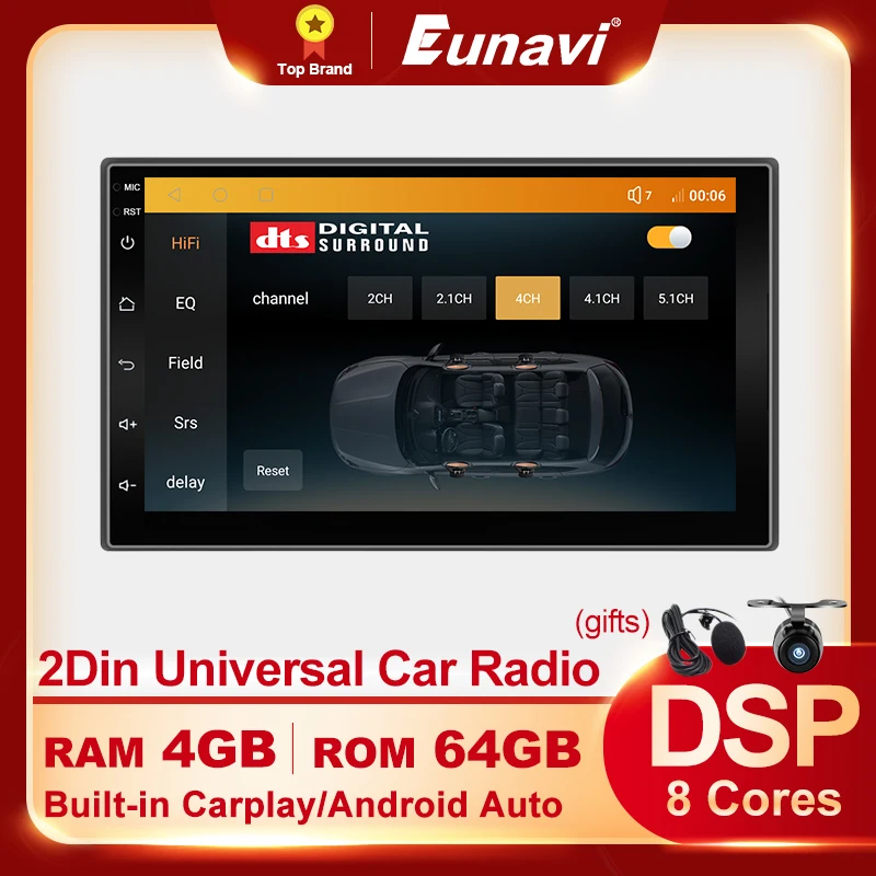 

4G 64GB DSP HIFI Android 10 Car Radio GPS Navigation 2 Din Multimedia Video Player Universal 7inch Screen Audio Stereo 2Din PX6