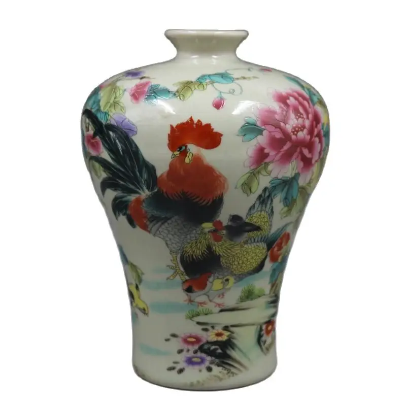 Chinese Old Porcelain Vase Pink Flowers And Cock Plum Bottle