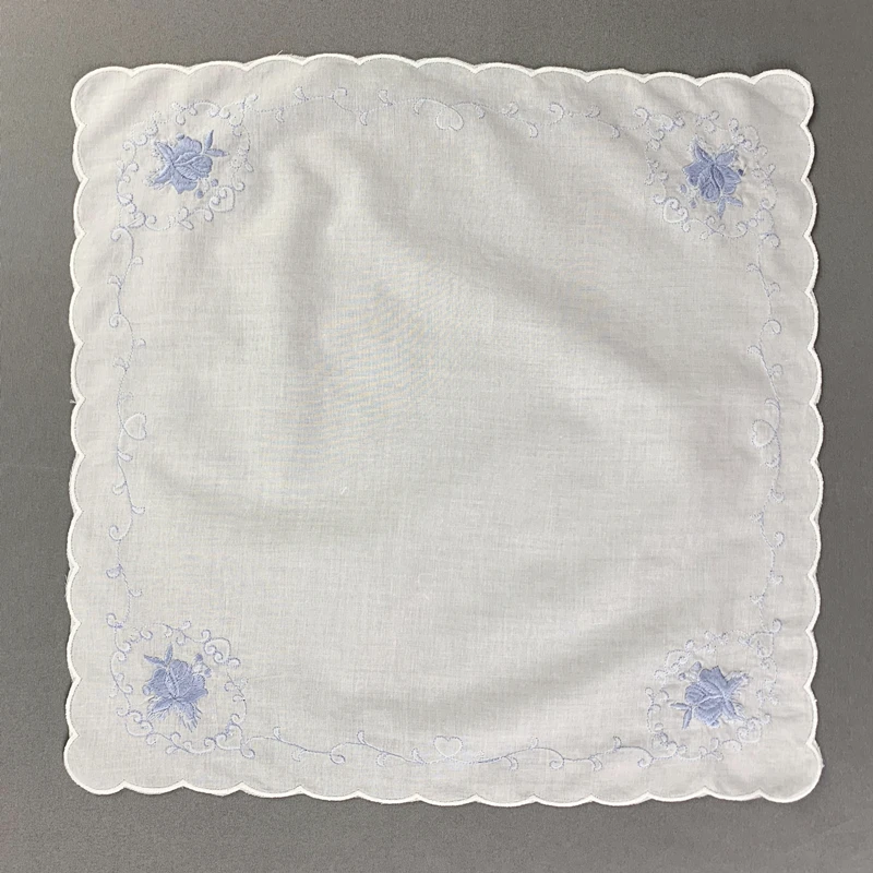 ladies handkerchief Wedding Bridal Handkerchief Cotton Hankie with Scallop Edges and Color embroidery Floral Hanky For