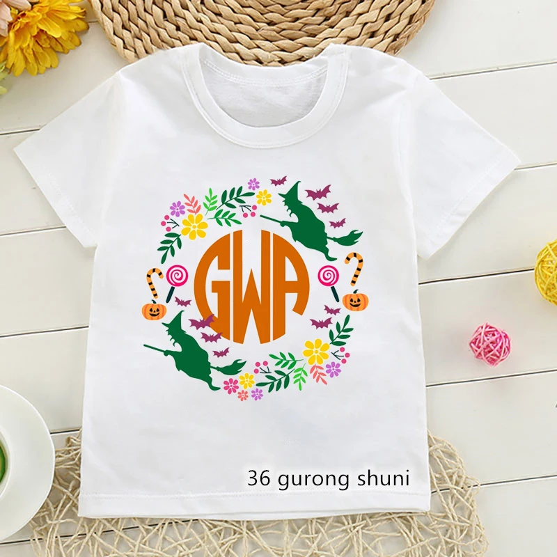 Funny Halloween Witch Print T-Shirt Girls/Boys Kawaii Kids Clothes Pumpkin Flowers Tshirt Harajuku Shirt Summer Tops Tee Shirt