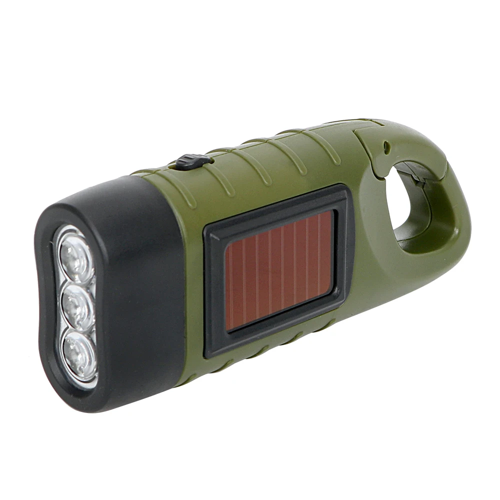 Portable Hand Crank Dynamo Solar Powered Rechargeable LED Camping Emergency Solar Flashlight Torch Night Cycling Self Defense