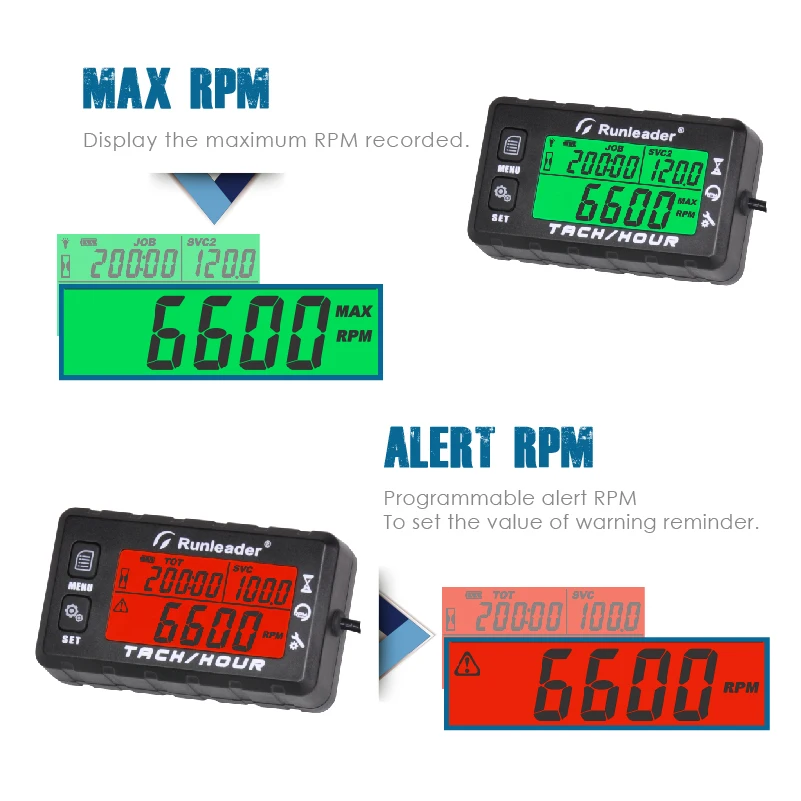 MAX RPM TOT Engine Tachometer Maintenance Reminder Digital Tacho Hour Meters Multi-Color Backlit Display for Boat Lawn Mower Gen