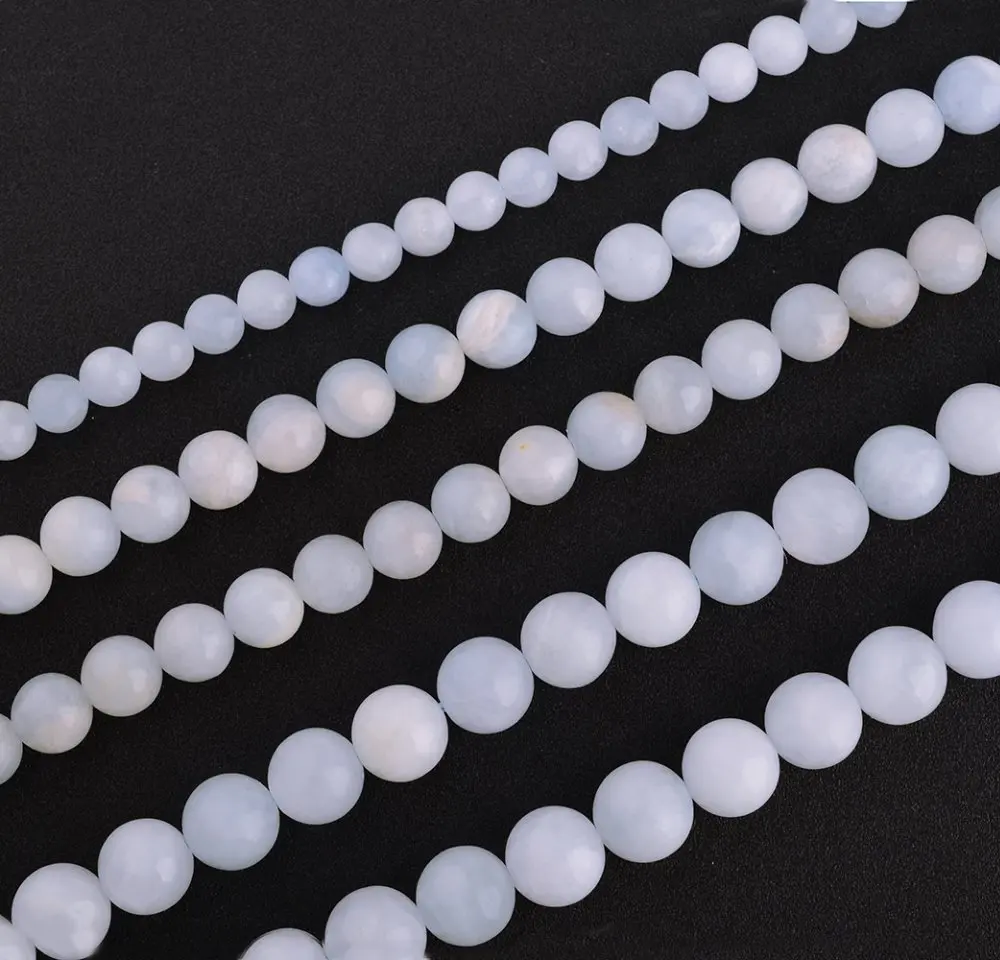 Natural Genuine Blue White Celestine Celestite Round Loose Beads 6mm 8mm 10mm