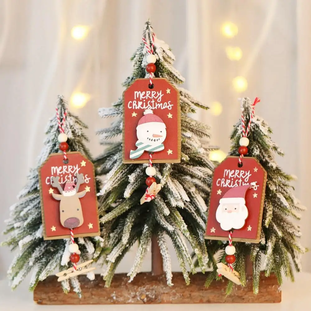 

Christmas Tree Painted Wooden Sign, Postcard Ornaments, Decorations with Clip, 3D Hanging, Kids Gift, New Year, 12 Pcs Lot