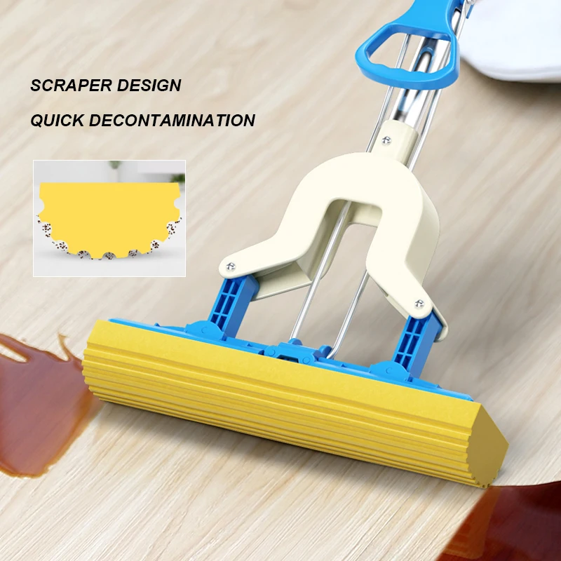 Strong Floor Mop Absorbent Sponge Mop Stainless Steel Handle Microfiber Pad Home Floor Cleaning Tool Home Bathroom Kitchen Clean