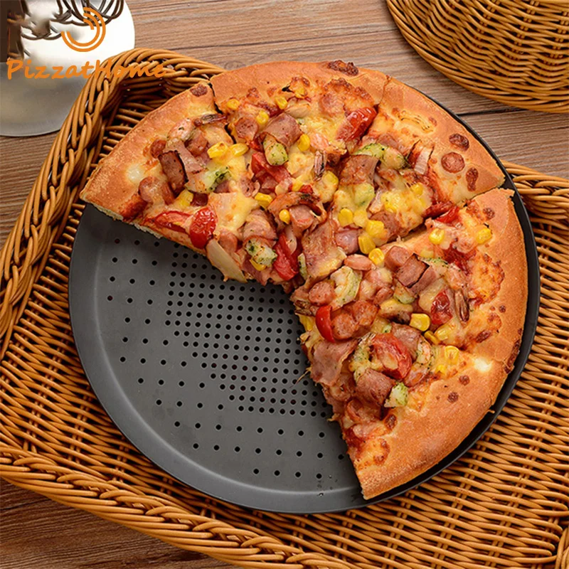 PizzAtHome 6 to 16 inches Pizza Pan Perforated Aluminium Alloy Non-stick Plate Deep Dish Bakeware Round Pizza Tray Baking Tool