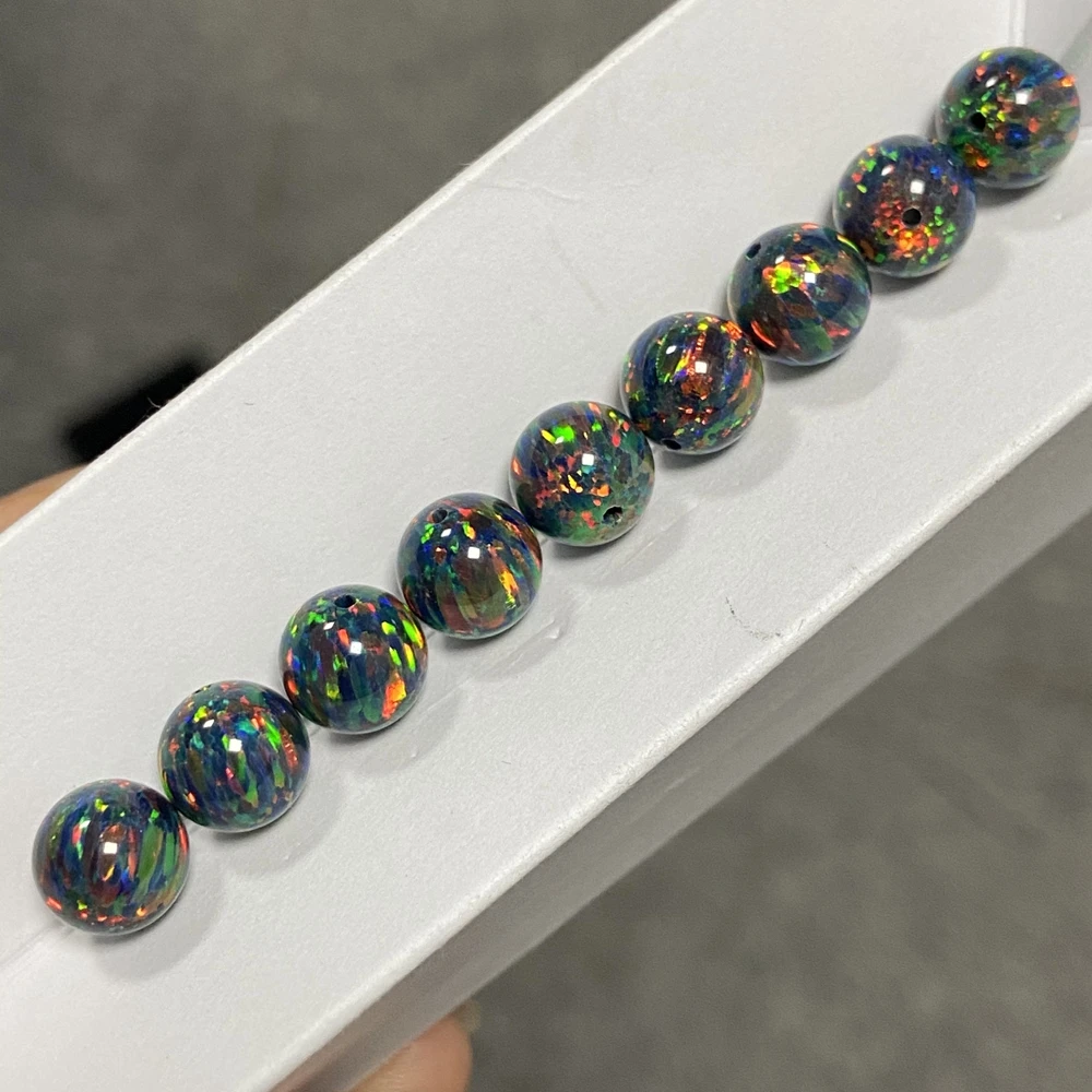 Meisidian Lab Created 4mm 6mm 8mm Full Drilled Hole Loose Stone Black Opal Beads Pirce Per Grams