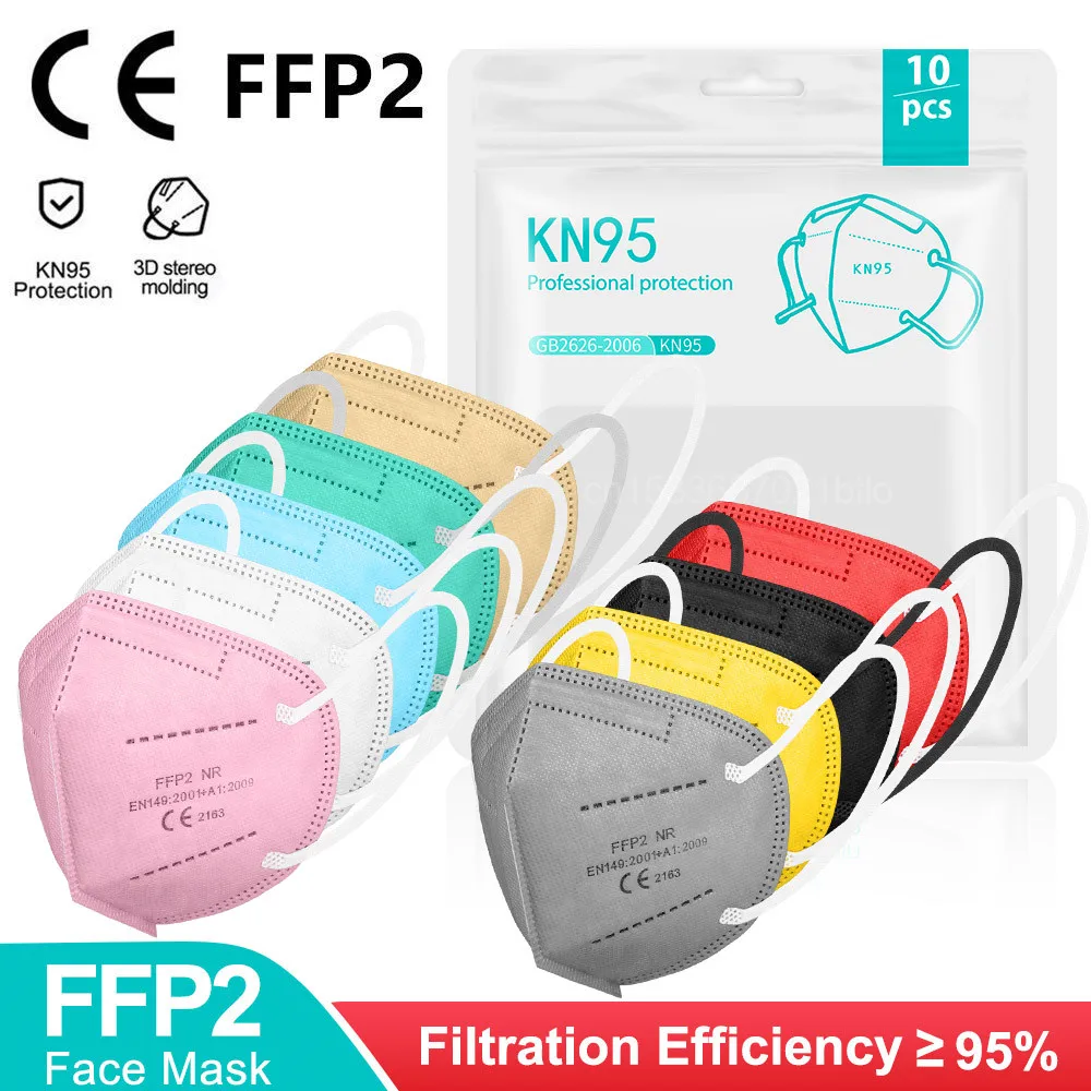 Mascarilla FFP2 Homologada KN95 para adulto, máscara de 5 capas con certificado CE, disponible en varios Colores, España