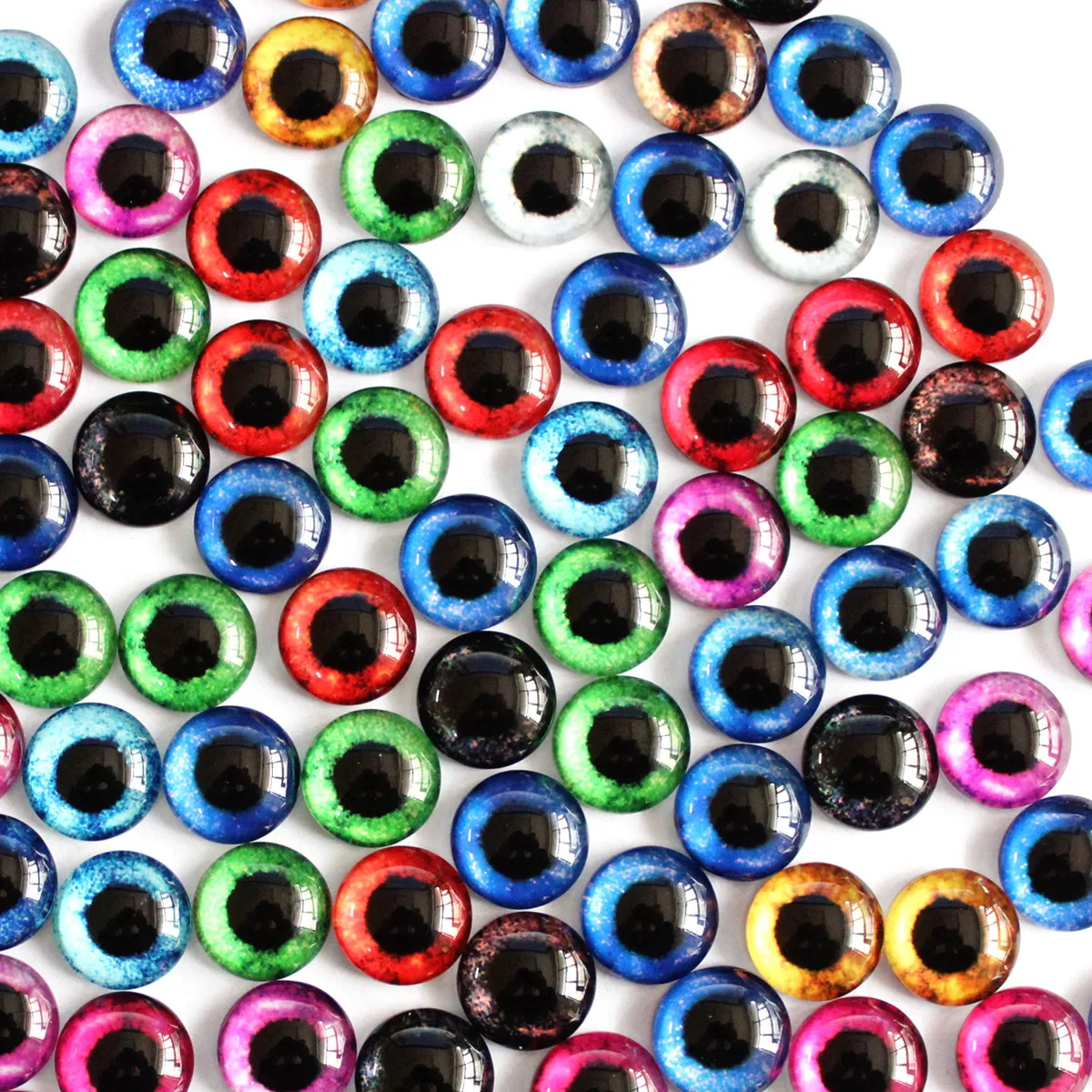 6 8 10 12 14 16 18 20 25mm  Random Mixed Dragon Cat Eyes Pattern Round Glass Cabochon Flatback Photo DIY Making Accessory Paired