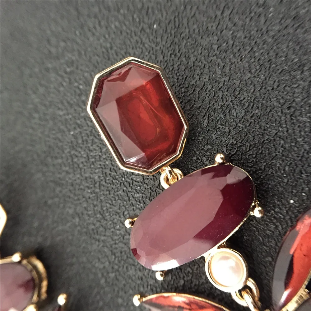 New Arrivals Smoky Jewelry Burgundy Stone Statement Earrings For Women Girl Runway Dinner Party Gift