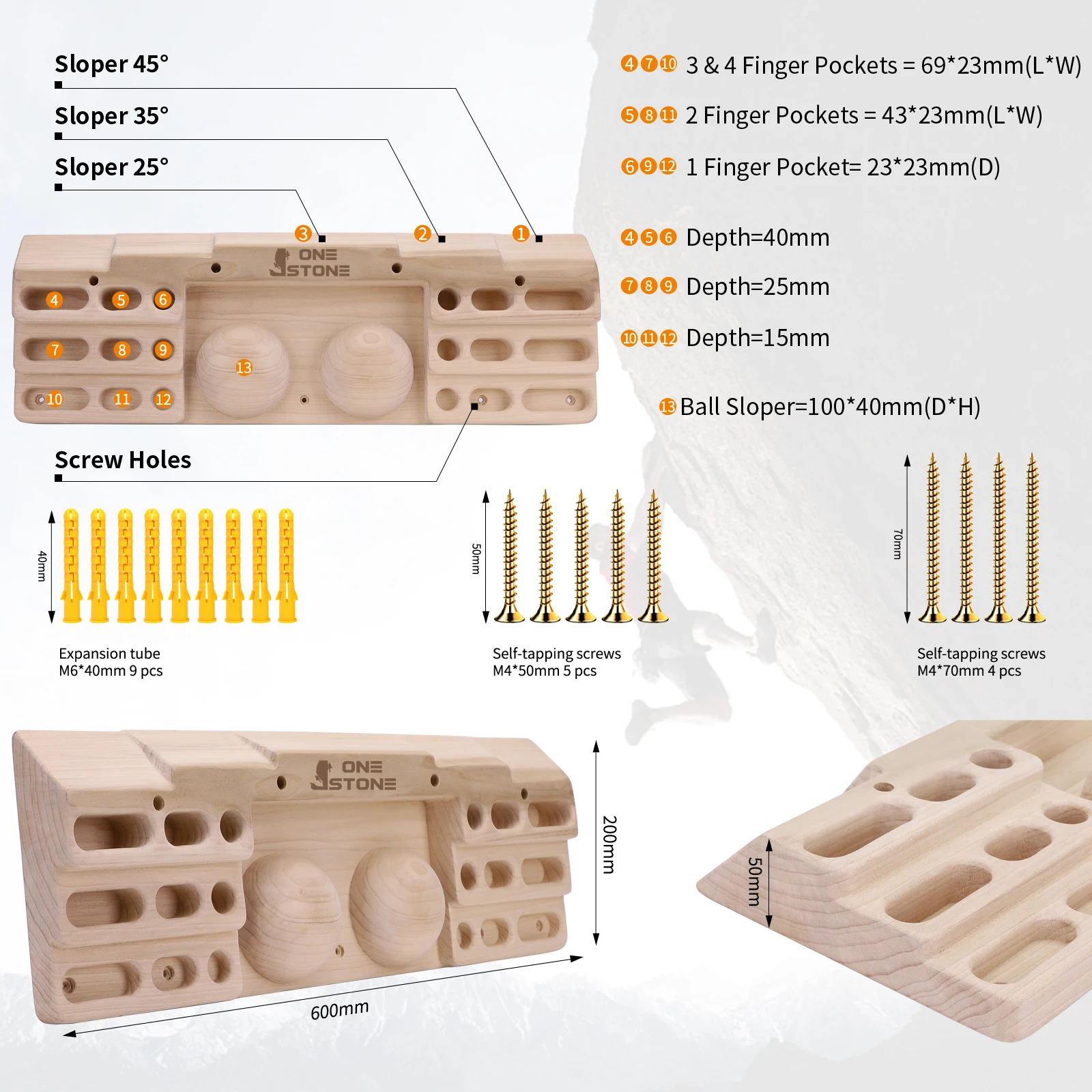 Indoor Fingerboard for Rock Climbing, Training Hangboard, Professional Bouldering Trainer, Ship by Fedex