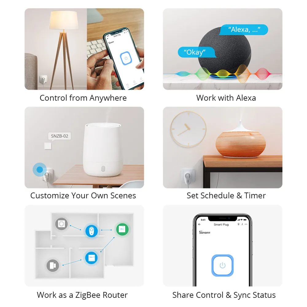 Умная вилка SONOFF S26 R2 ZigBee, хаб стандарта Великобритании/DE/FR, 16 А, с поддержкой голосового управления в Smart Scene, с расписанием времени через eWeLink Alexa Google Home