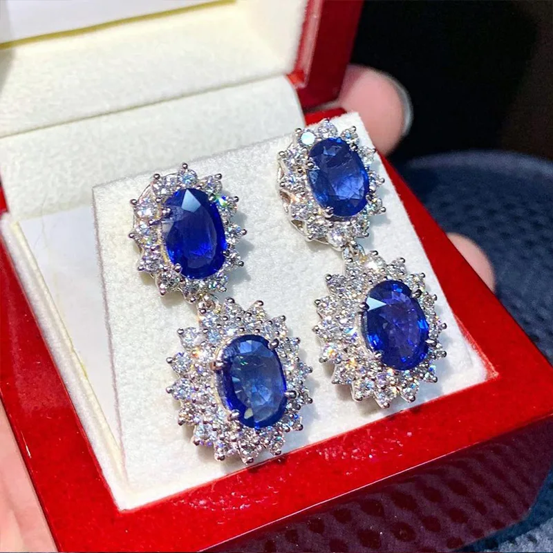 Huitan Luxury Blue Cubic Zirconia Dangle Earrings Women for Wedding Engagement Noble Accessories Elegant Lady\'s Jewelry Gift Hot