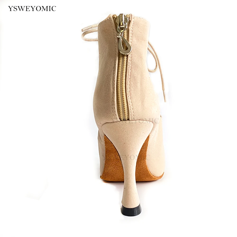 2021 New Style Beige Suede Dance Shoes Boots Women Latin Dance Shoes Girls Thick Soft Sole Salsa Bachata Dance Booties