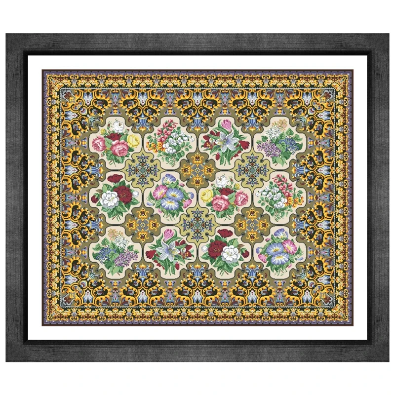 Flower medaillons cross embroidery kit big pattern design 18ct 14ct 11ct unprint canvas Cross-stitch DIY needlework