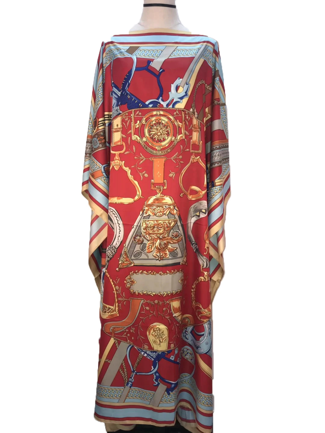 Length 130cm Bust 130 cm elegant printed silk Caftan lady dresses Loose Style Dashiki African Muslim women long dresses