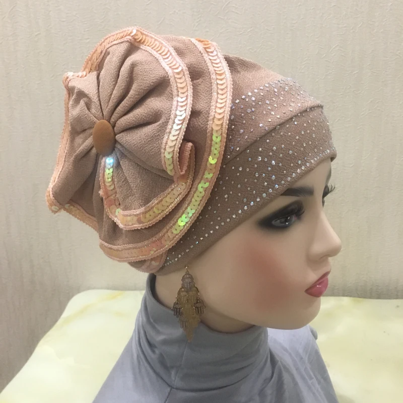 H140 Flower Turban hijab Stretch Inner Hijabs Full cover Caps Ready To Wear Women Head Scarf Under Hats Bonnet