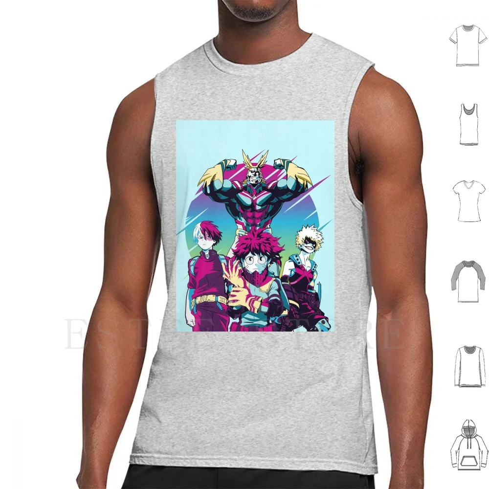 Anime-Retro Tank Tops Vest Cotton Izuku Midoriya Deku Boku No Hero Academia Shoto Todoroki Japanese Anime Quirk Katsuki Bakugo