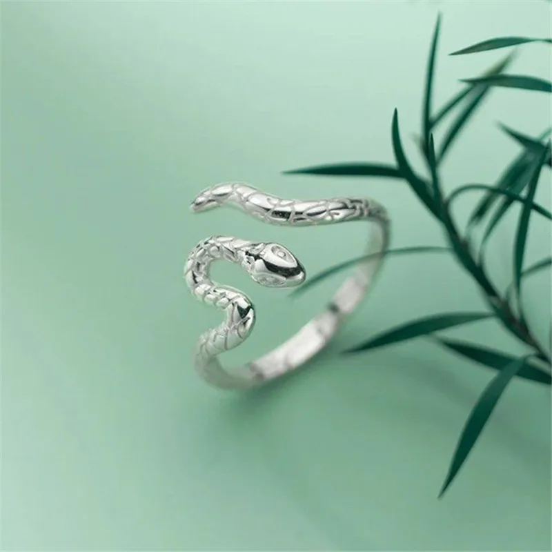 Retro Punk Snake Ring for Men Women Exaggerated Antique 925 Sterling Silver Personality Stereoscopic Opening Adjustable Rings