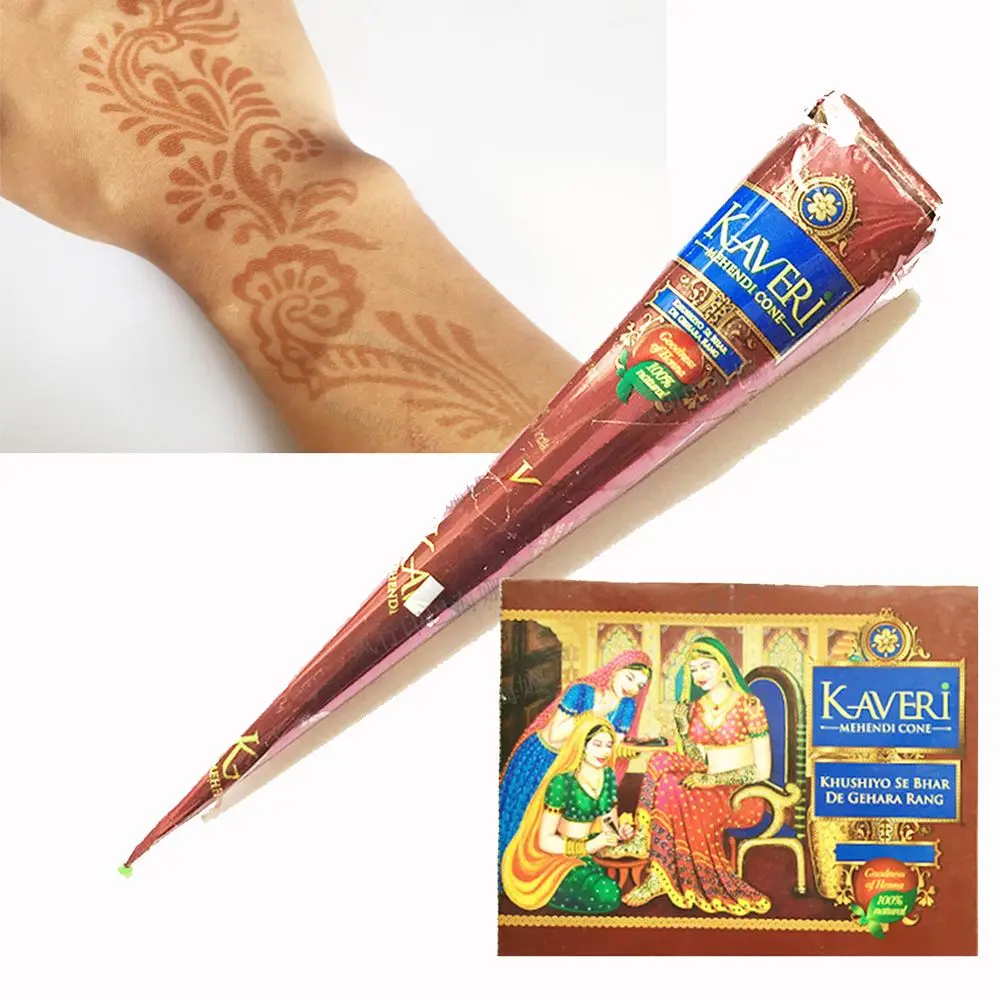 Henna India alami krim seni tubuh wanita stensil tato gambar sementara kerucut pasta tato warna cokelat