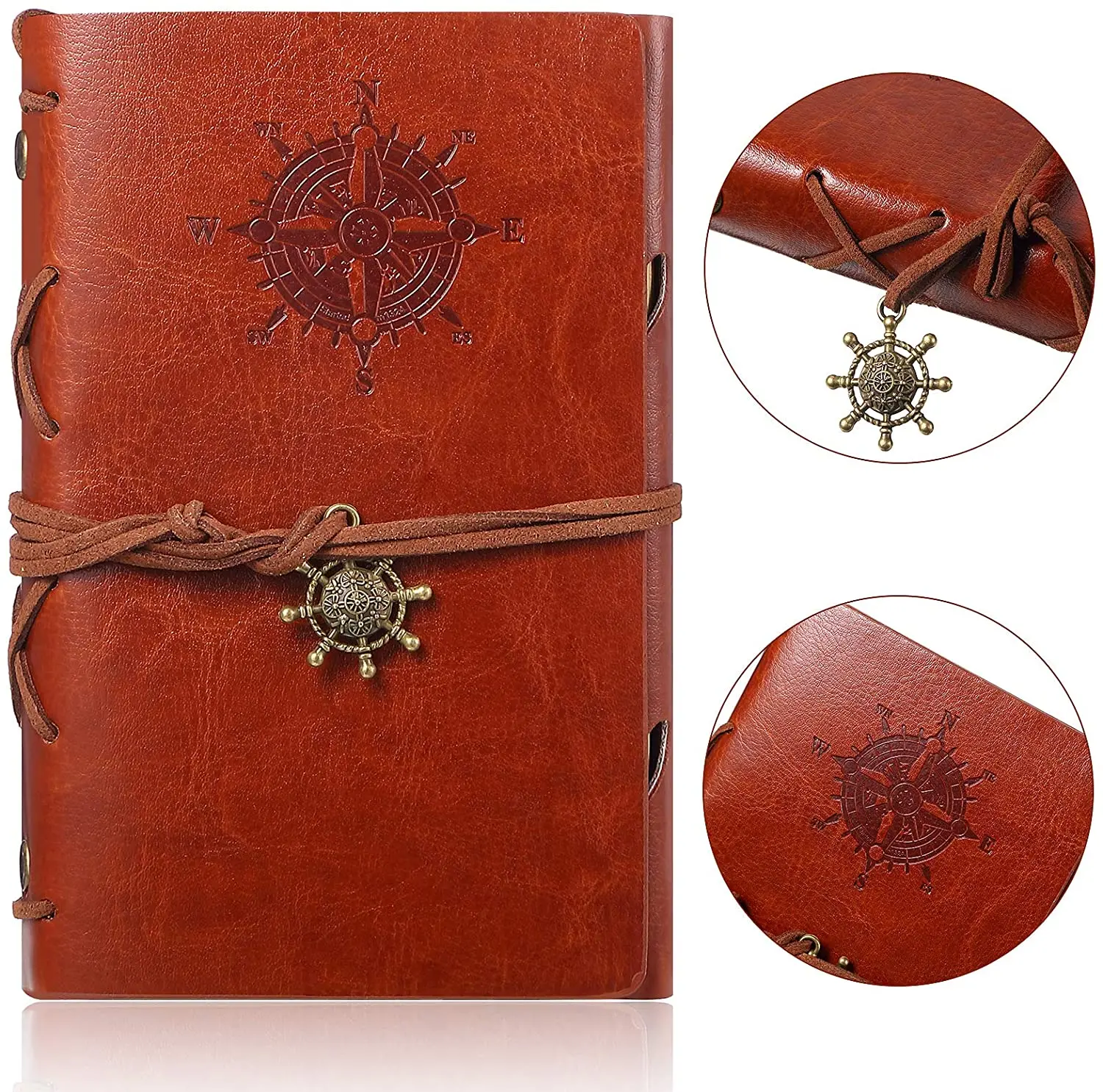 A7 Leather Writing Journal Notebook Classic Embossed Vintage Nautical Spiral Blank String Refillable Diary Notepad Sketchbook