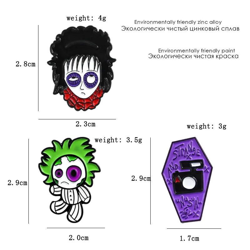 XEDZ Gothic cartoon doll scary big eyes camera enamel pin green hair boy brunette girl backpack shirt badge jewelry brooch gift