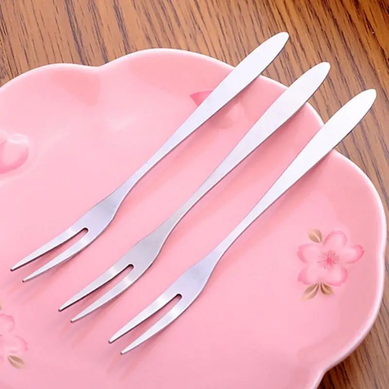 8/5/3/1pcs Fruit Fork Stainless Steel Two-tine Silver Cake Dessert Fork Lovely Fork Used For Cake in Party Snail Fork Restaurant