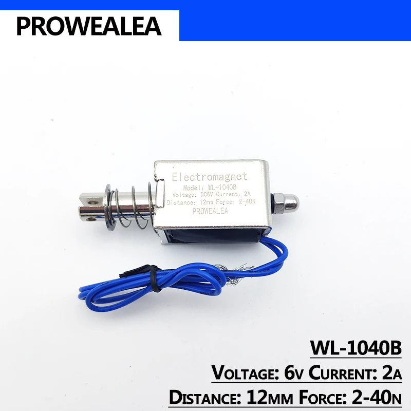 Solenoid Electromagnet Push Pull Type WL-1040B 6V 12V 24V Thrust Force 2-40N 12mm Open Frame Linear Electric Magnet