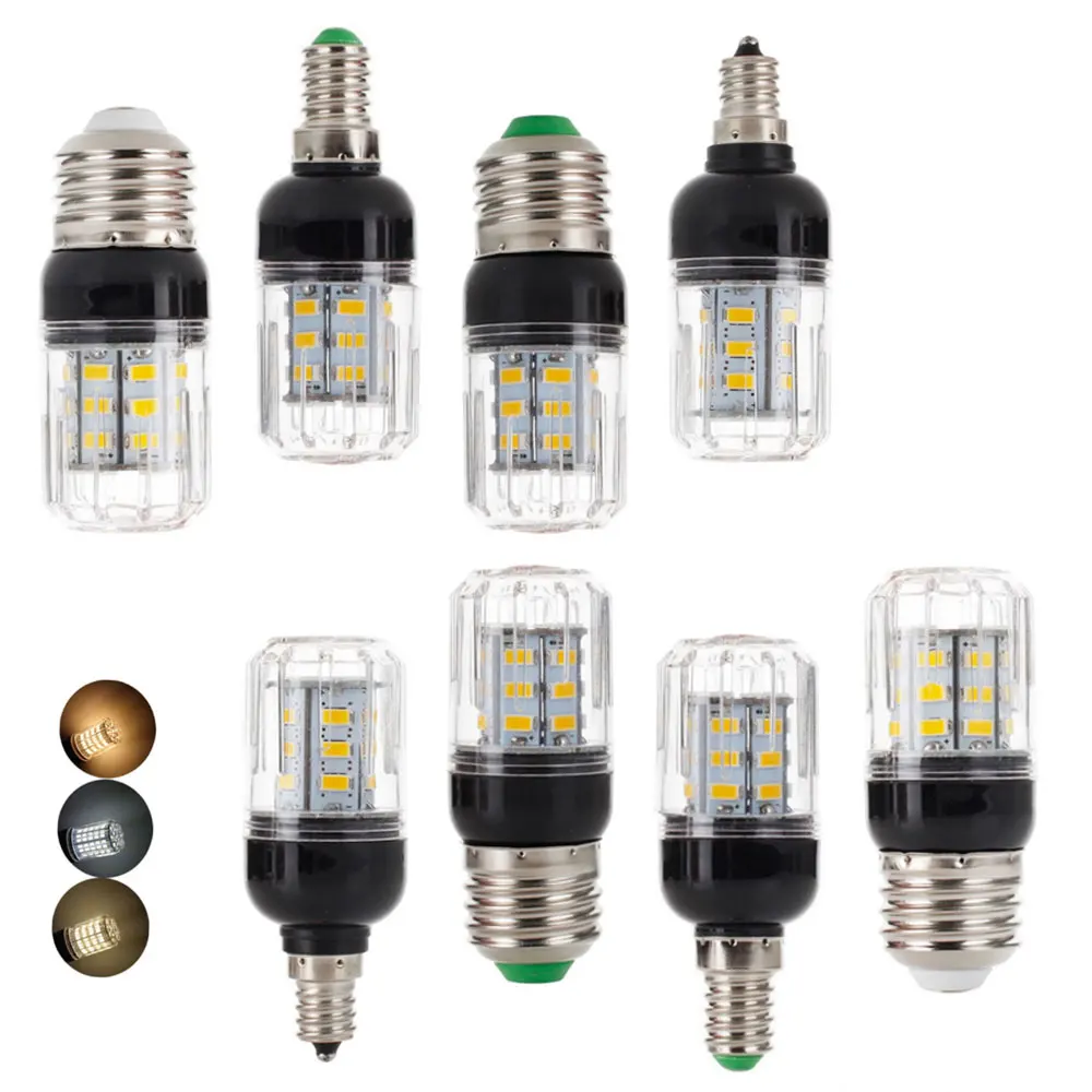 E27 E14 E12 E26 SMD 5730 27LED 7W LED 옥수수 전구 램프, 크리스마스 샹들리에 촛불 조명, 가정 조명, AC 110V 220V DC 12V 24V