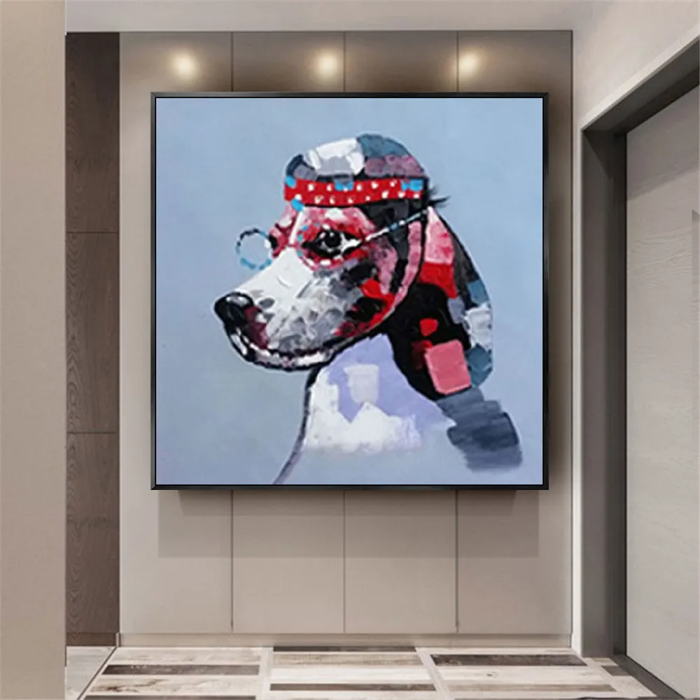 Dog Colourful Animal Wall Picture Decorative Dog Canvas 100%Handmade Oil Painting Wall Art Home For Bedroom Child's Room Cute