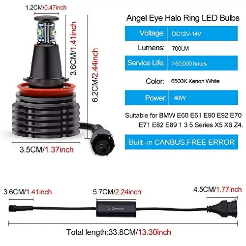 A20 H8 Led Angel Eyes Halo Ring Bulb 40W for B-M-W E90 E92 E70 E71 E82 E89 E60 E61 1 3 5 Series X5 X6 Z4 328i 335i 325i 330i 335