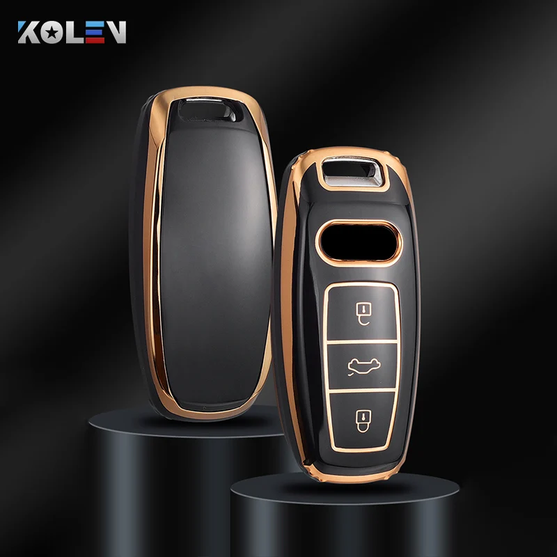 Fashion TPU Car Remote Key Case Cover Shell  For Audi A6 A7 A8 E-tron Q5 Q8 C8 D5 Gold Edge Design Protector Fob Car Accessories