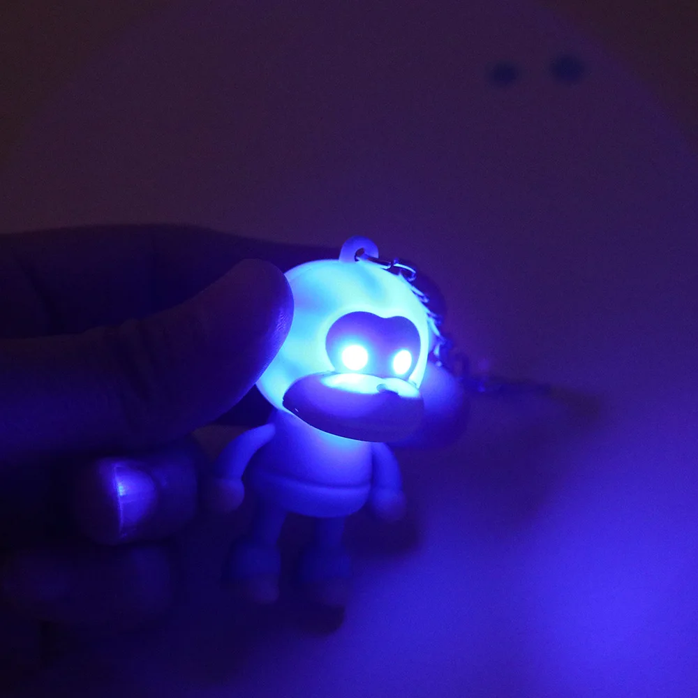 Cute Monkey LED Key Chain With Sound Key Ring Mini Flashlight Torch Animal Shape Keyring For Kids Toy Bag Accessories Gift